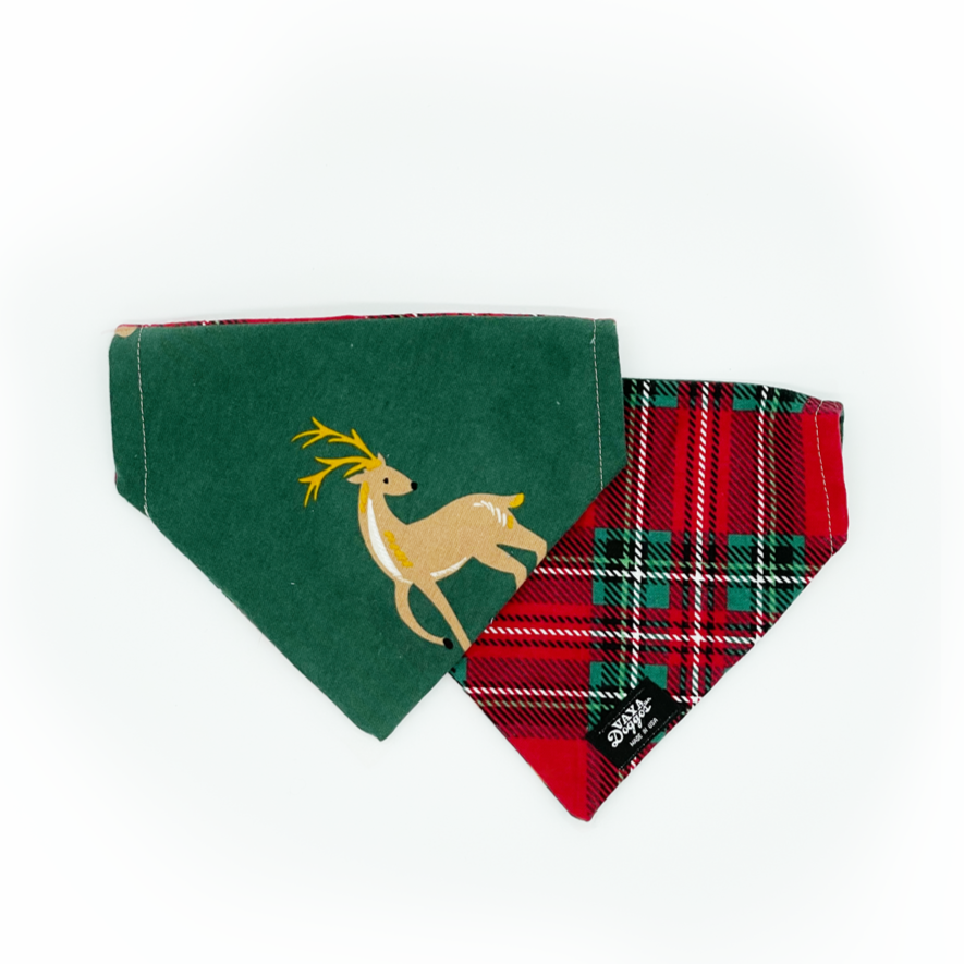 Deer Santa dog bandana flannel over the collar